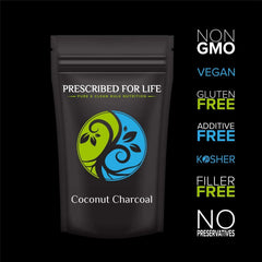 Prescribed For Life activated charcoal powder texture macro, ultra-fine particles for smooth mixing.