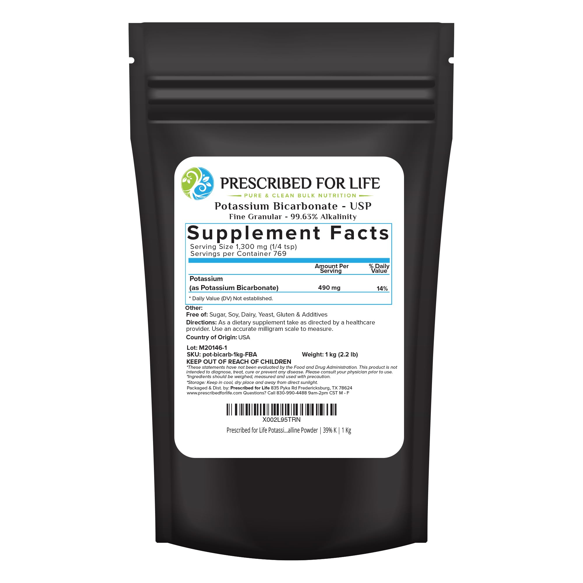 Prescribed For Life potassium bicarbonate powder crystal for precise measuring in baking and fermentation