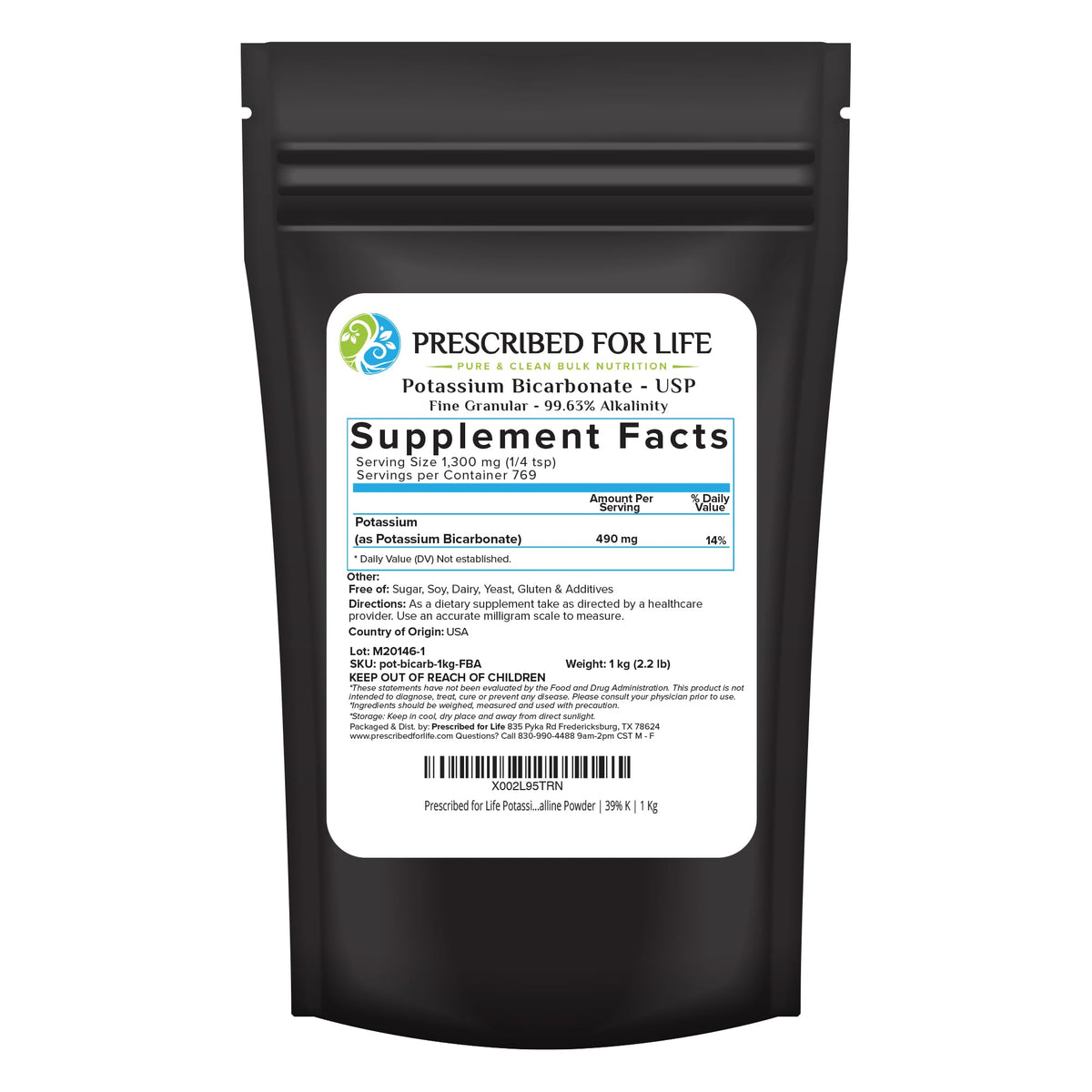 Prescribed For Life potassium bicarbonate powder crystal for precise measuring in baking and fermentation