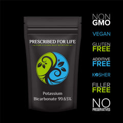 Prescribed For Life potassium bicarbonate powder packaging in USA, GMP quality assurance