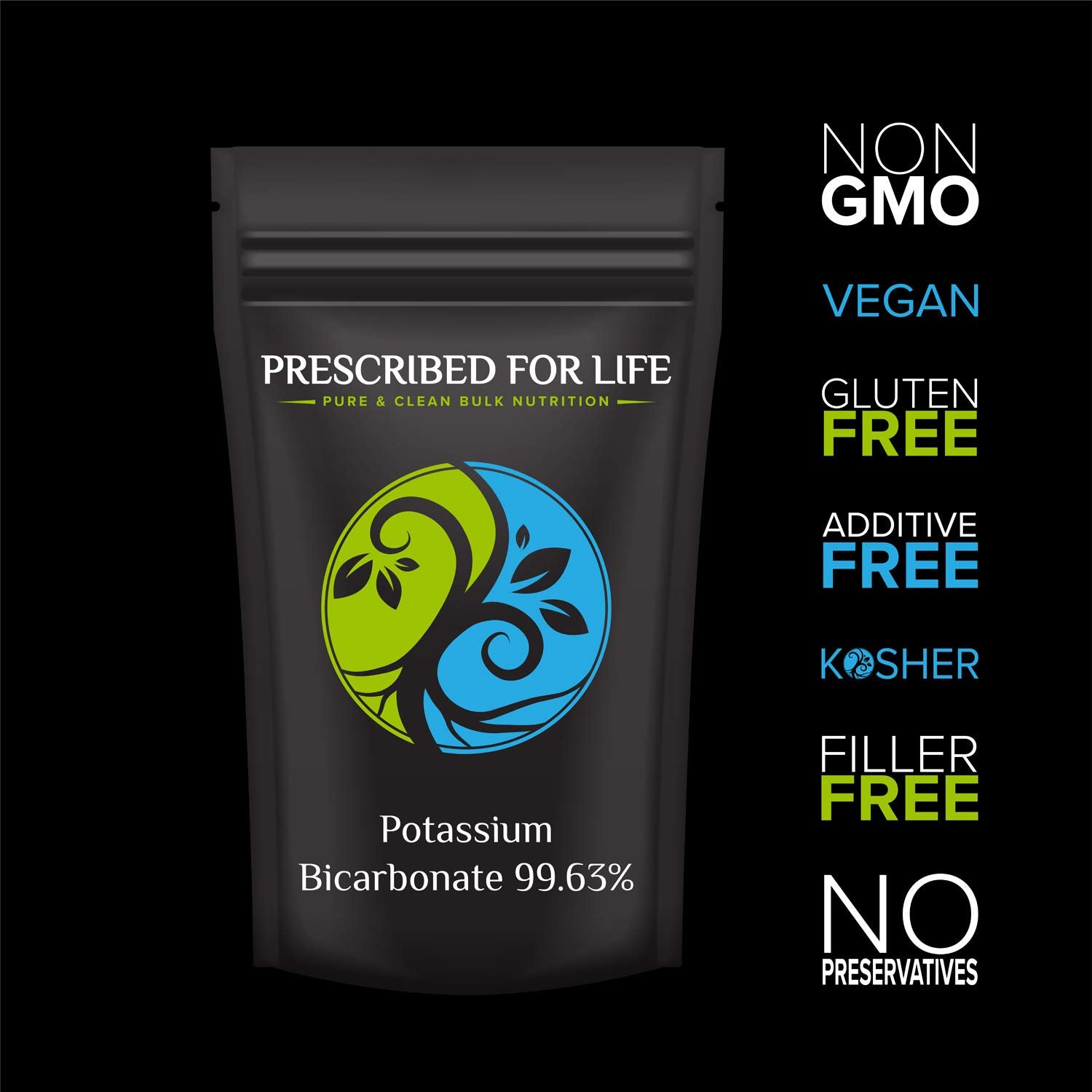 Prescribed for Life potassium bicarbonate powder ready for wine fermentation and baking tasks.