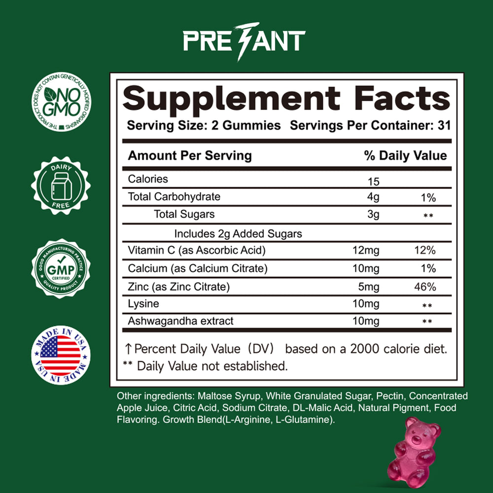 PRETANT Growth Gummies produced in a USA GMP facility for quality.