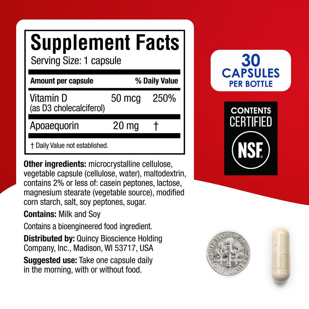 Prevagen Extra Strength label on bottle highlighting Apoaequorin and Vitamin D3.