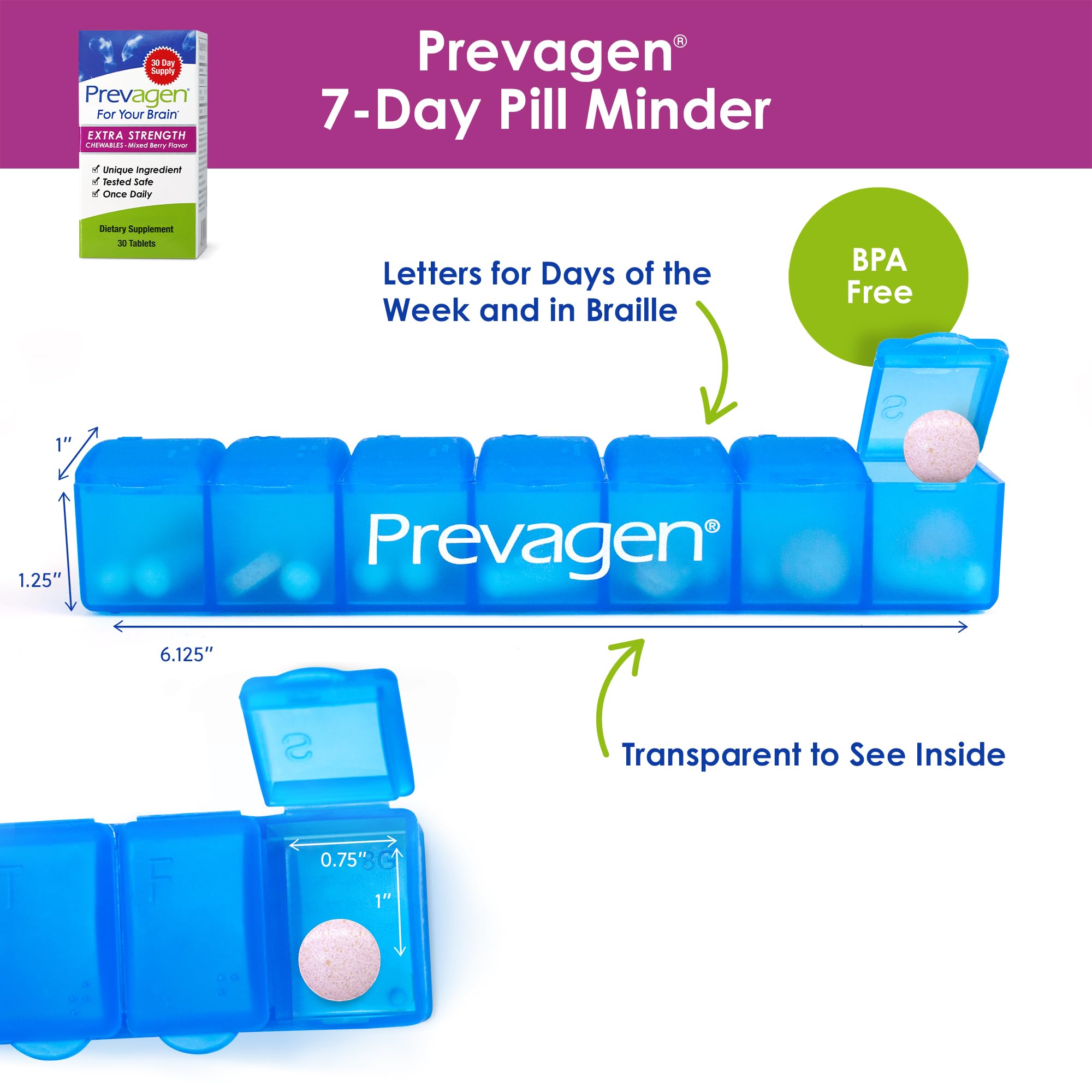 Close-up of Prevagen chewable tablet, berry flavor for a pleasant daily routine.