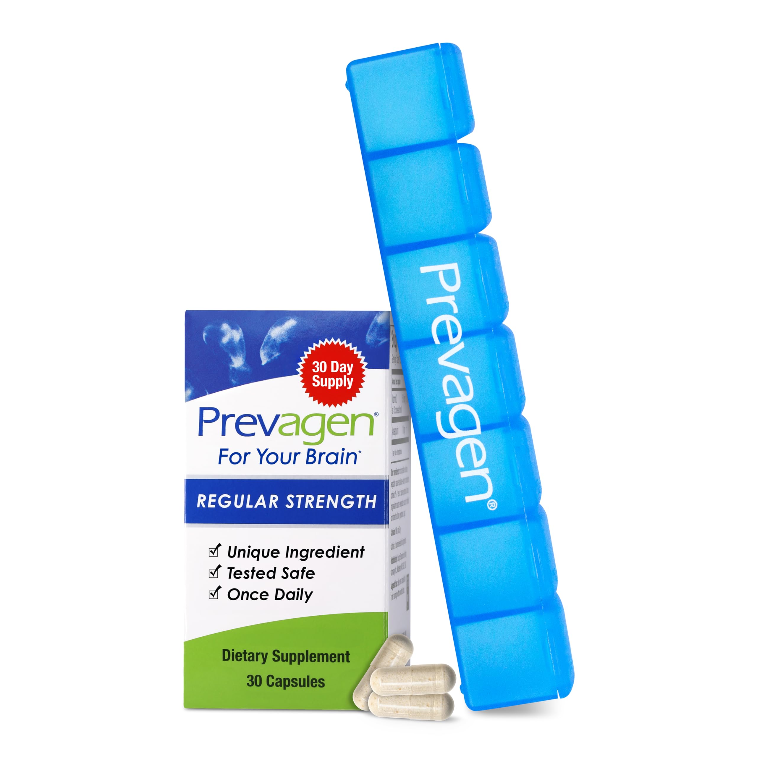 Prevagen Regular Strength bottle front with capsules for daily brain support