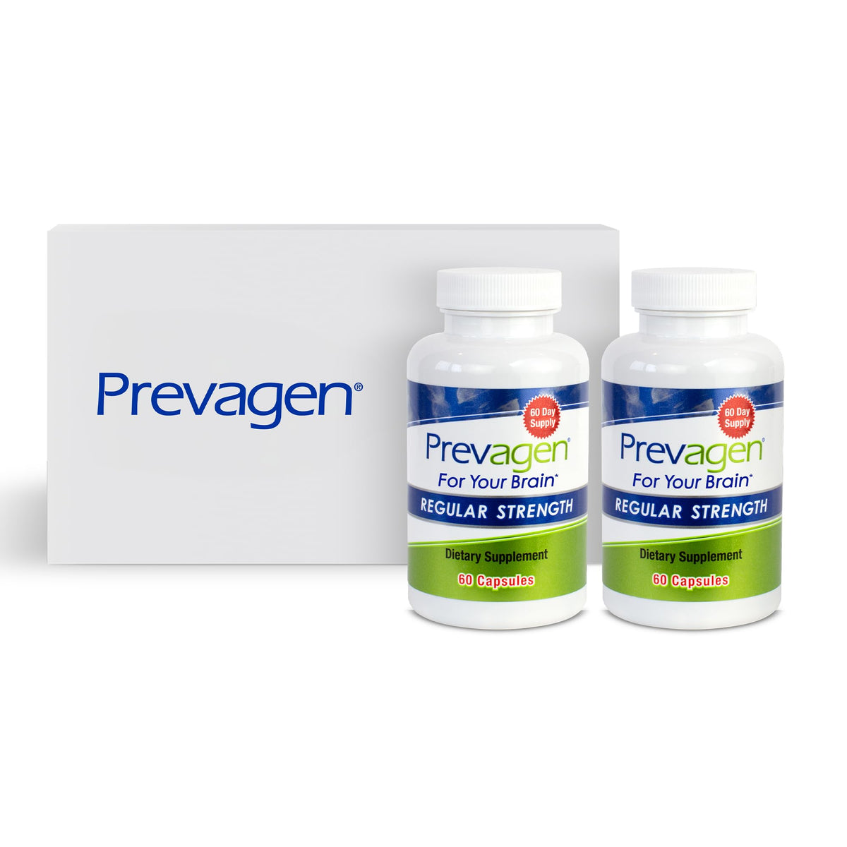 Prevagen Regular Strength bottle front showing daily brain support in a simple capsule form