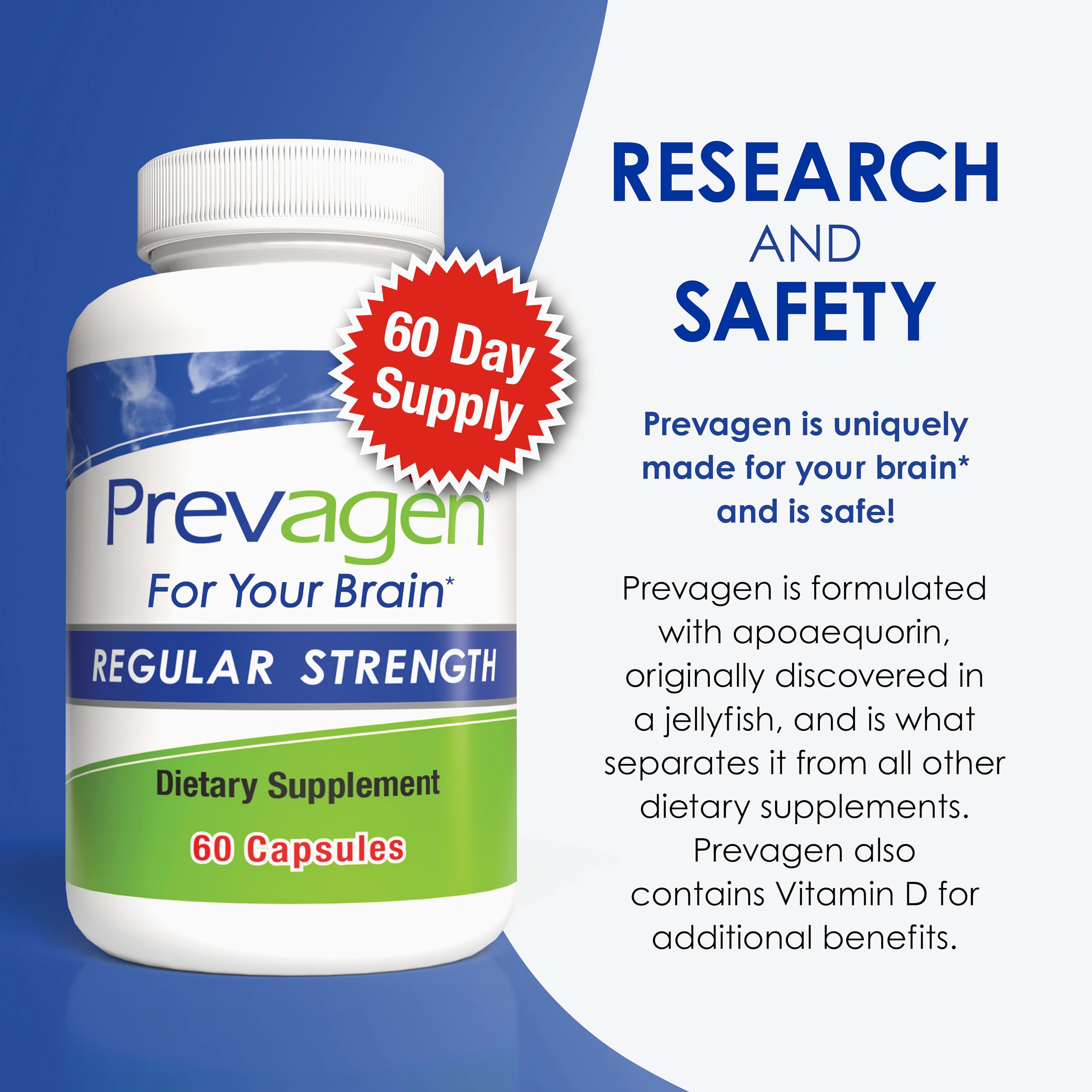 Prevagen Regular Strength BPA-free bottle for safe storage.