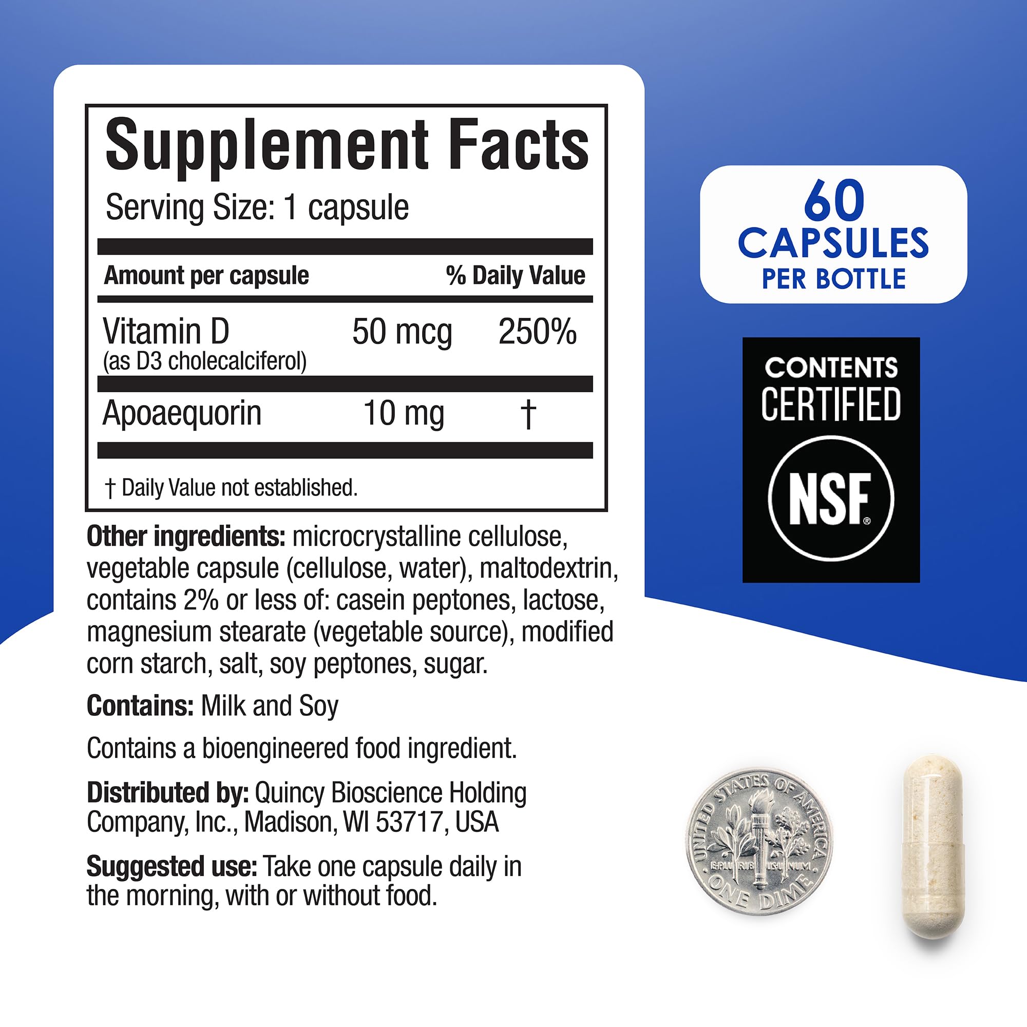 Close-up of Prevagen Regular Strength capsules with Apoaequorin dosage
