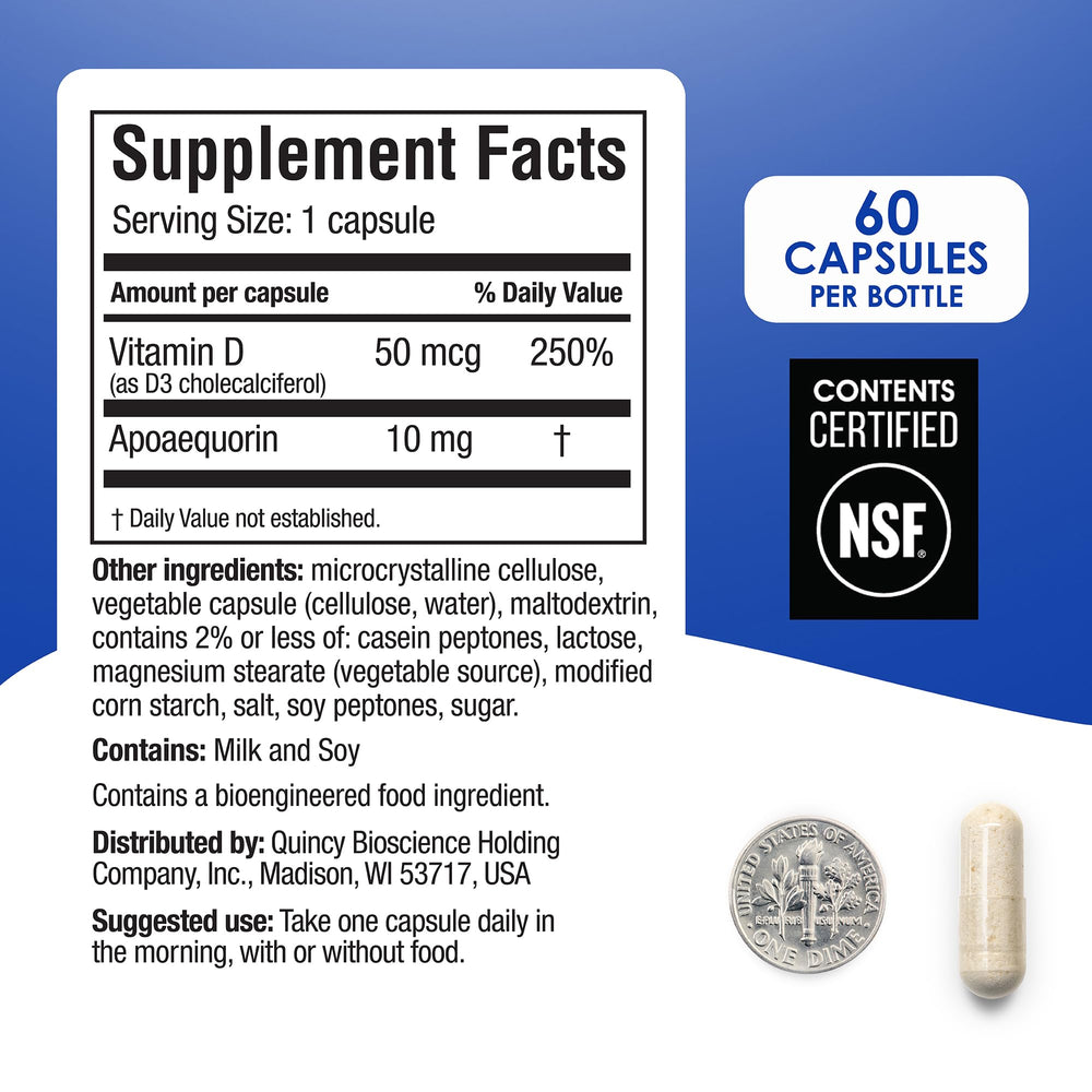 Close-up of Prevagen Regular Strength capsules with Apoaequorin dosage
