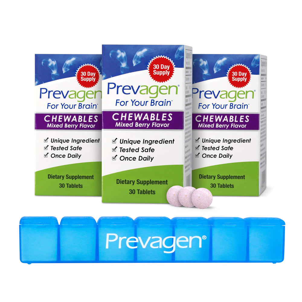 Prevagen Regular Strength mixed berry chewables bottle for daily brain support.