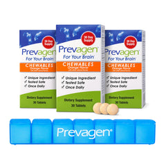 Prevagen Regular Strength orange chewables bottle front showing 90 tablets for daily brain support.