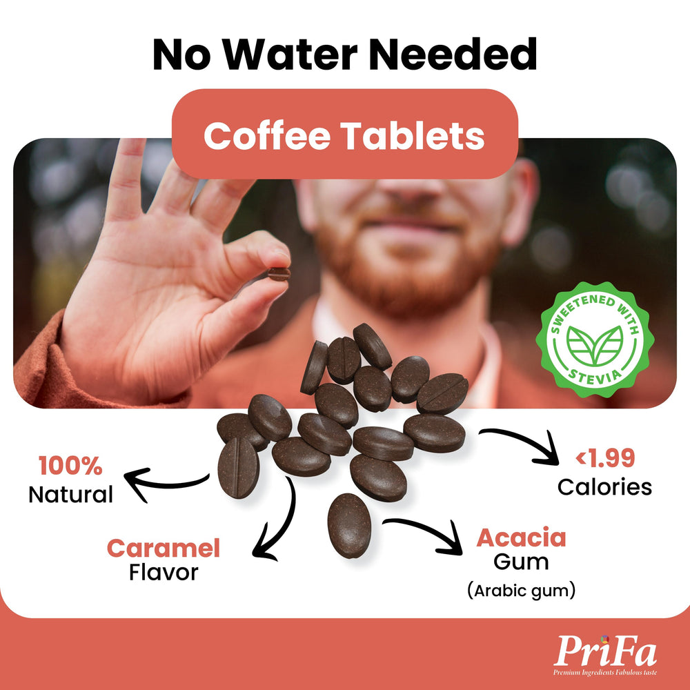 PriFa Caramel Coffee Tablets with 15mg caffeine deliver smooth focus