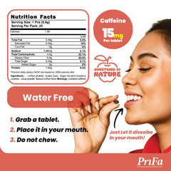 PriFa Caramel Coffee Tablets highlighting stevia-sweetened formula