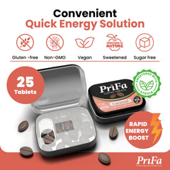 PriFa Caramel Coffee Tablets dissolving in the mouth for instant coffee moments
