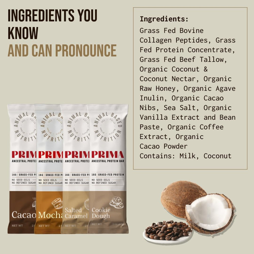 Close-up of PRIMA Ancestral Protein Bar texture, soft and crumbly bite.