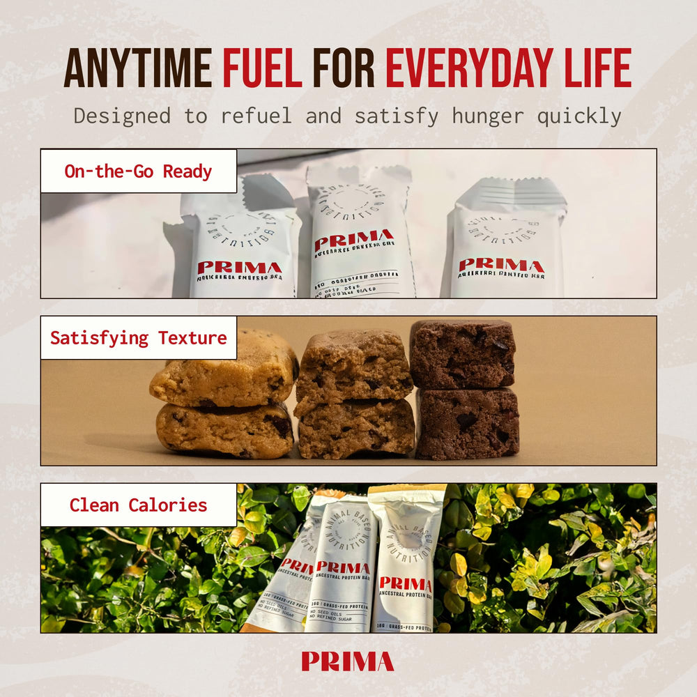 Cross-section reveals whey protein and collagen in PRIMA bar.