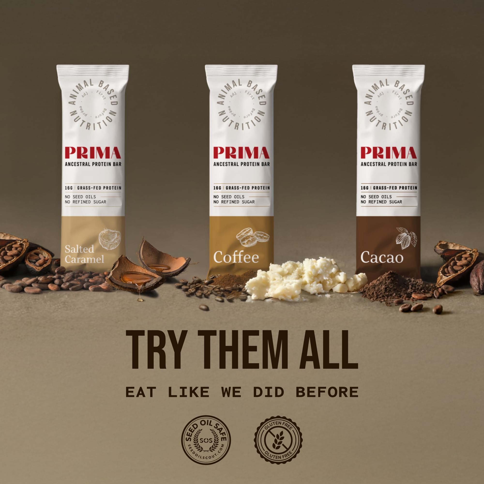 PRIMA ANCESTRAL PROTEIN BAR graisse de boeuf : saveur naturelle et satiété entre les repas.