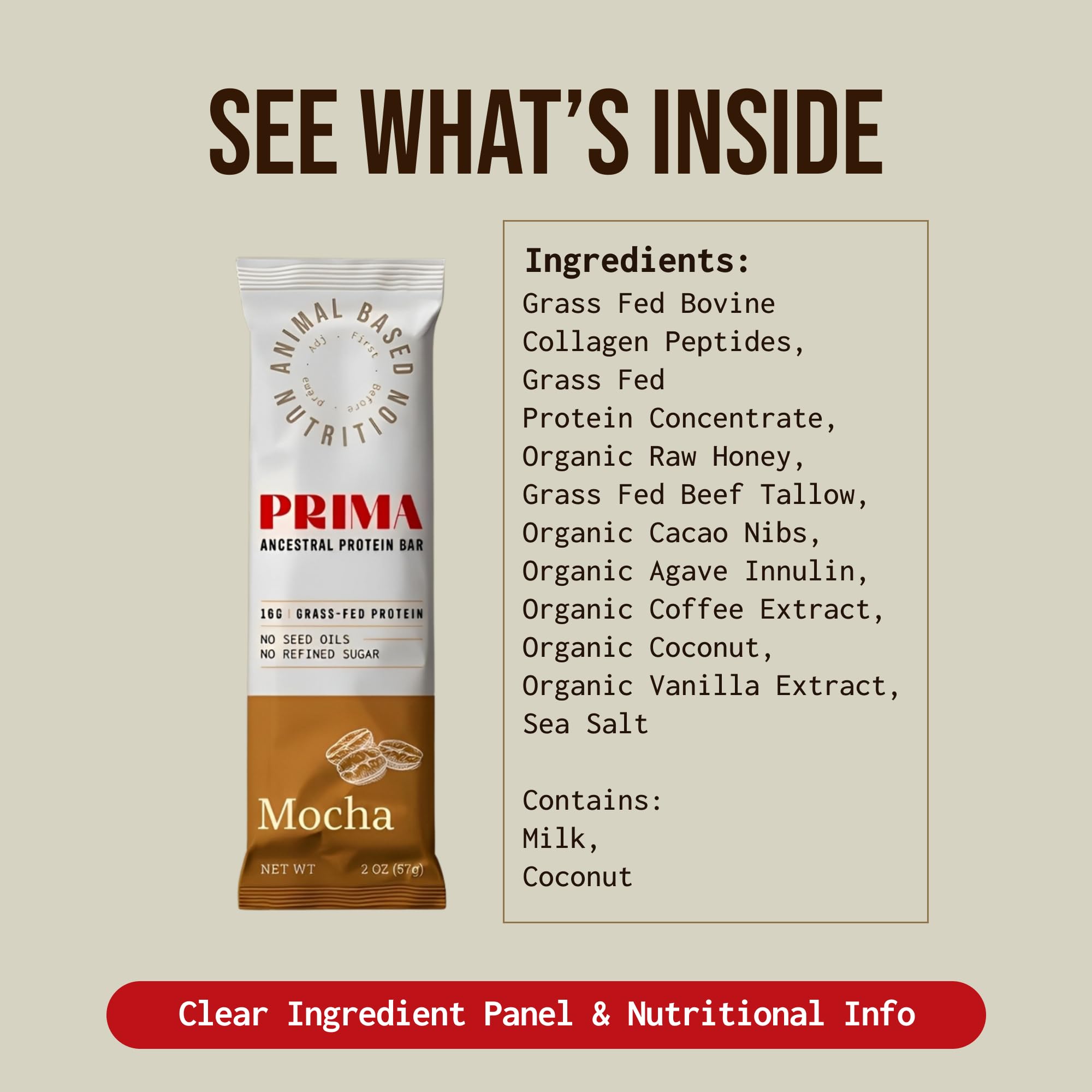 PRIMA ANCESTRAL PROTEIN BAR mocha on-the-go with water, grab-and-go nutrition