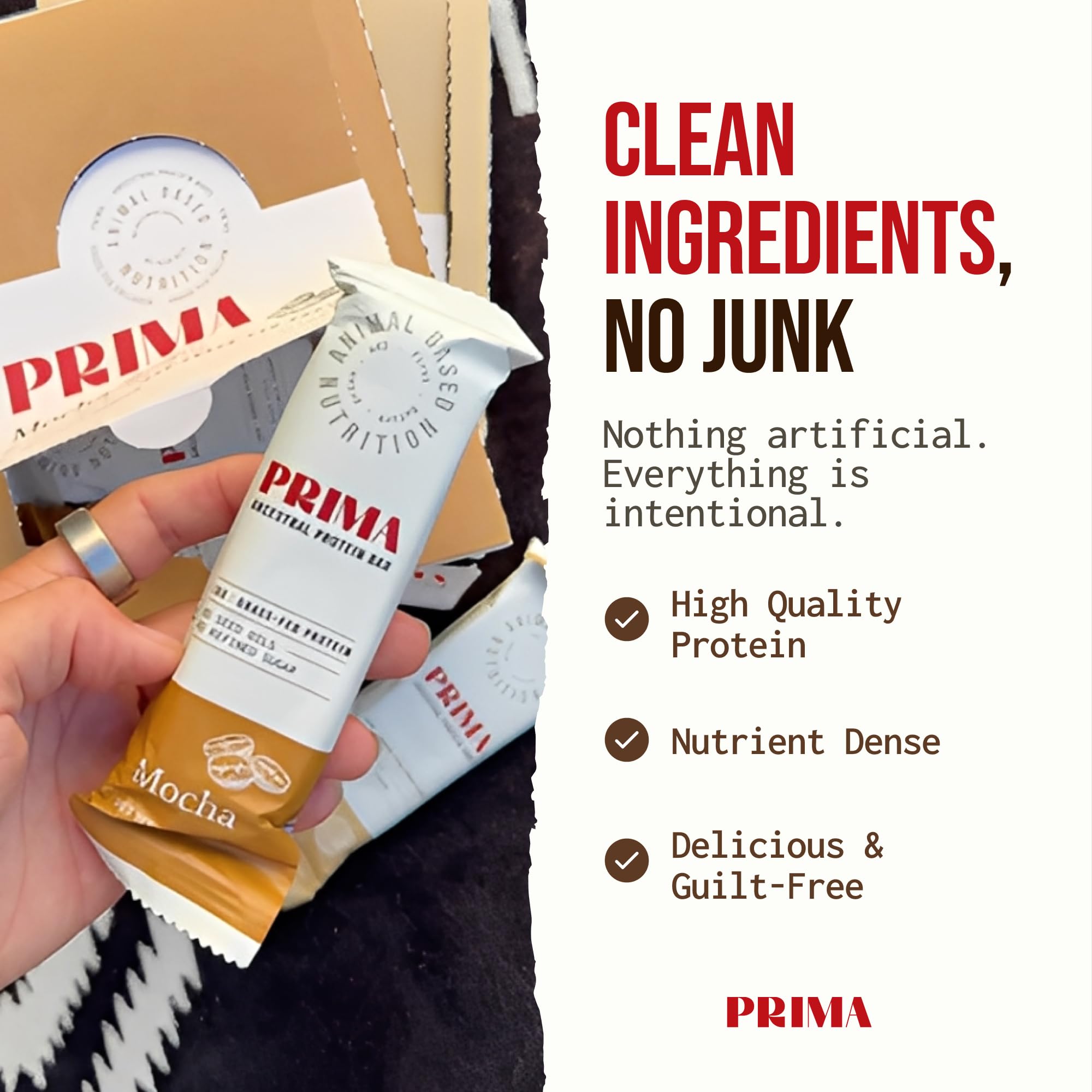 PRIMA ANCESTRAL PROTEIN BAR mocha raw honey swirl, naturally sweet flavor boost