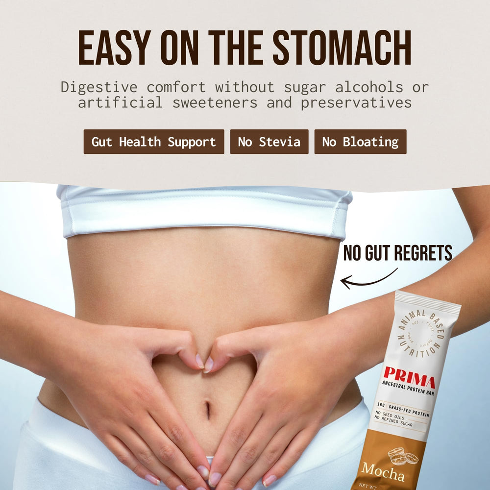 PRIMA ANCESTRAL PROTEIN BAR mocha single-serve pack, travel-friendly energy snack
