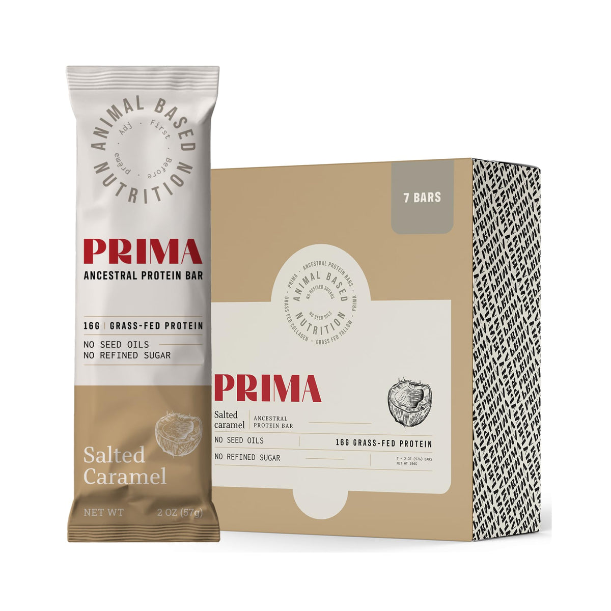 PRIMA ANCESTRAL PROTEIN BAR pack 7 caramel salé : snack pratique pour énergie durable.