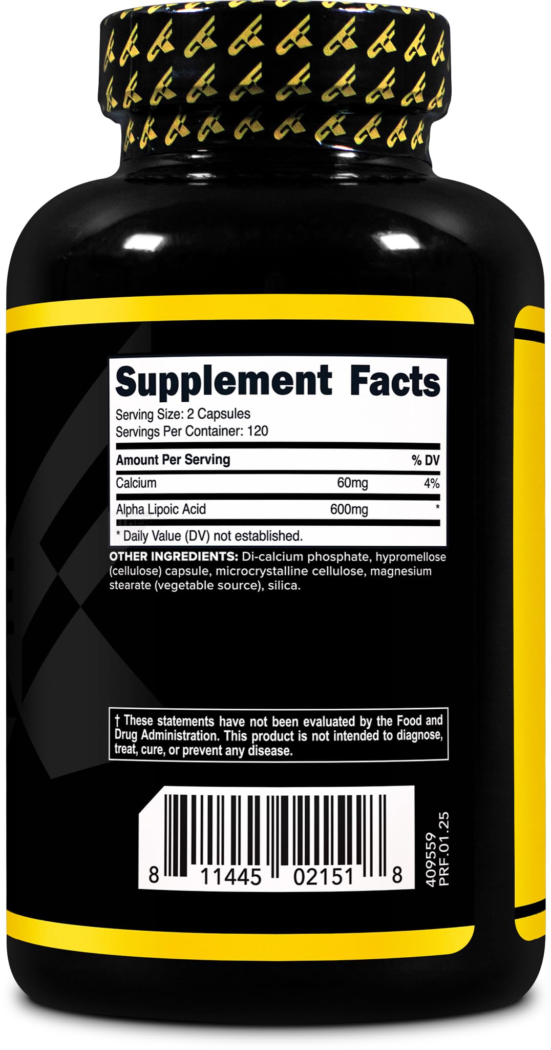 Primaforce Alpha Lipoic Acid bottle label highlights dosage and ingredients