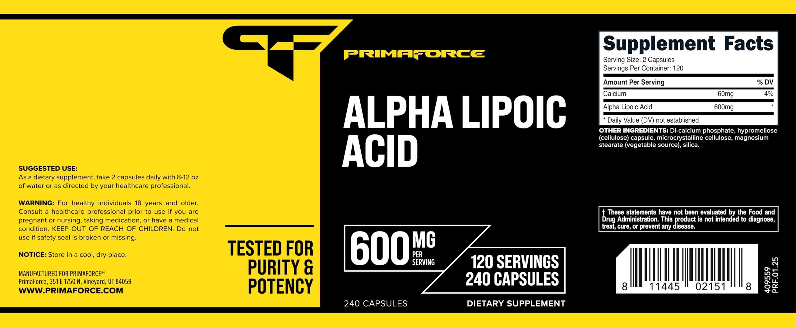 Primaforce Alpha Lipoic Acid facility certifications signal quality standards