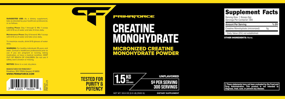 Primaforce Creatine container on a shelf with bold branding