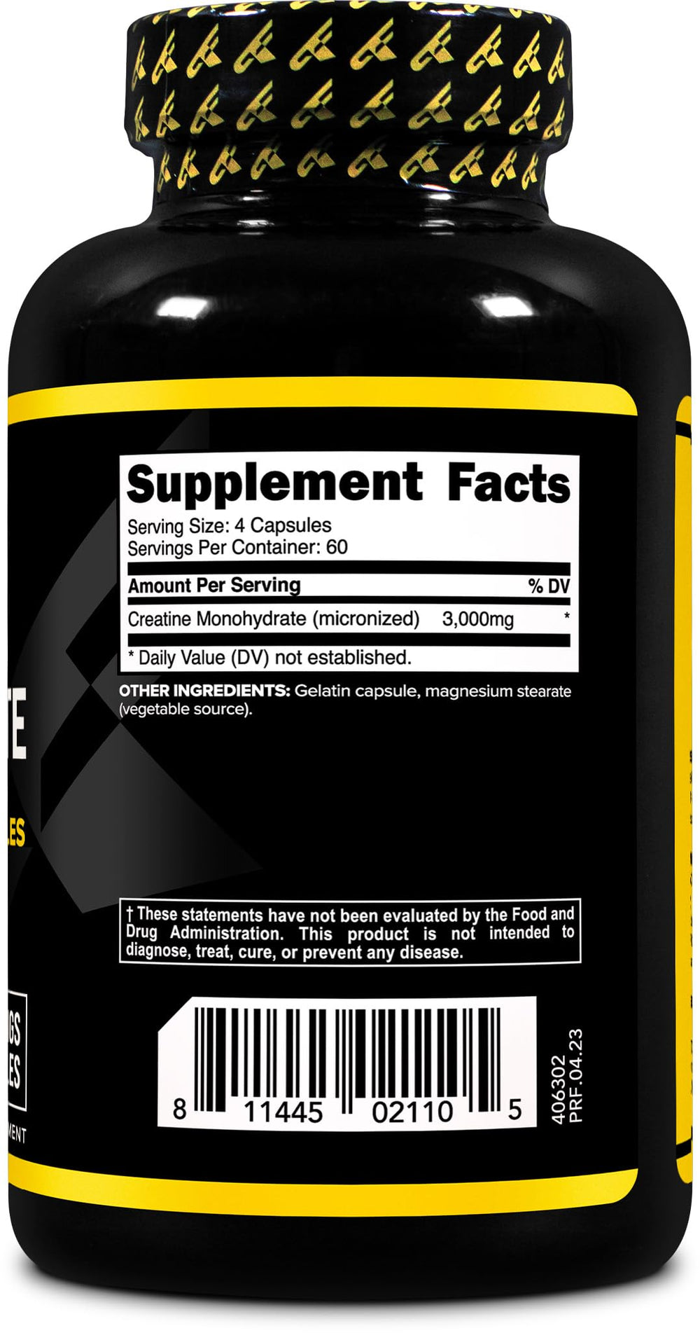Primaforce Creatine Monohydrate Capsules label shows gluten-free and non-GMO quality.