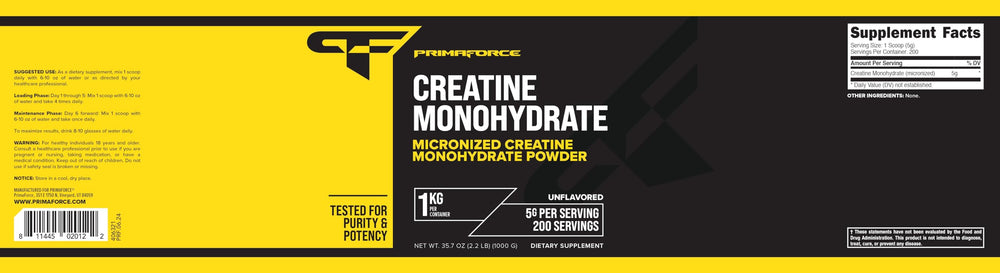 Primaforce Creatine Monohydrate powder in jar, ideal for ongoing training supply.
