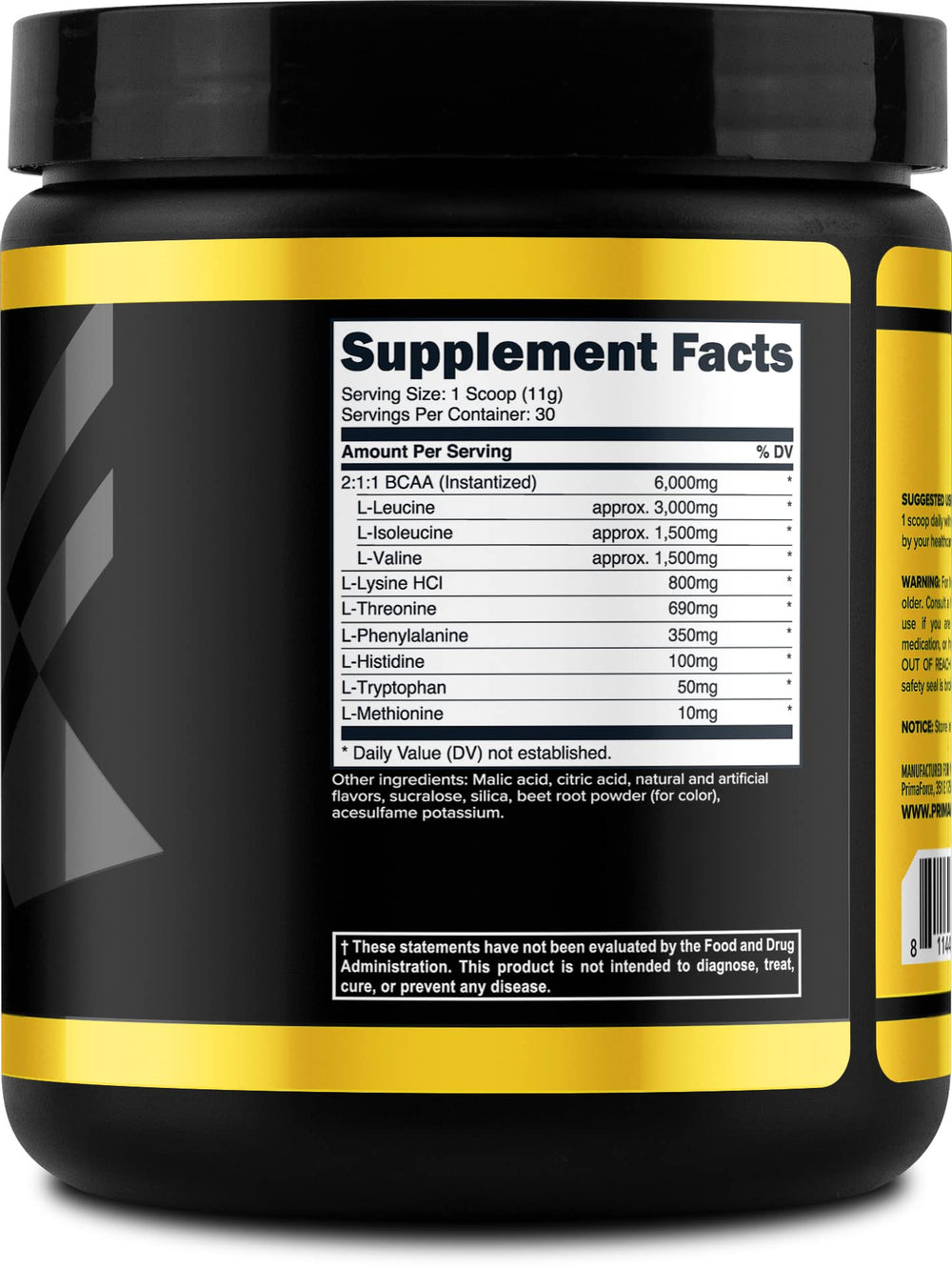 Primaforce EAA Powder nutrition panel highlights essential amino acids