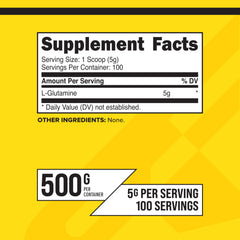 Primaforce L-Glutamine label close-up shows purity and unflavored formula