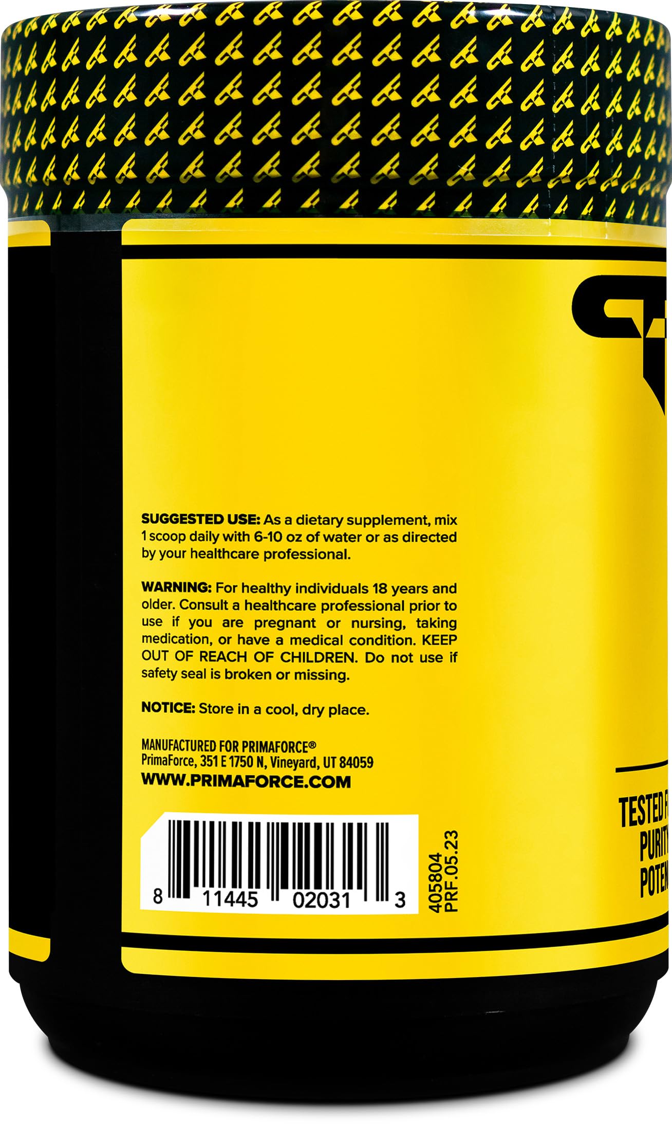 Primaforce L-Glutamine powder scoop ready for 5 g serving
