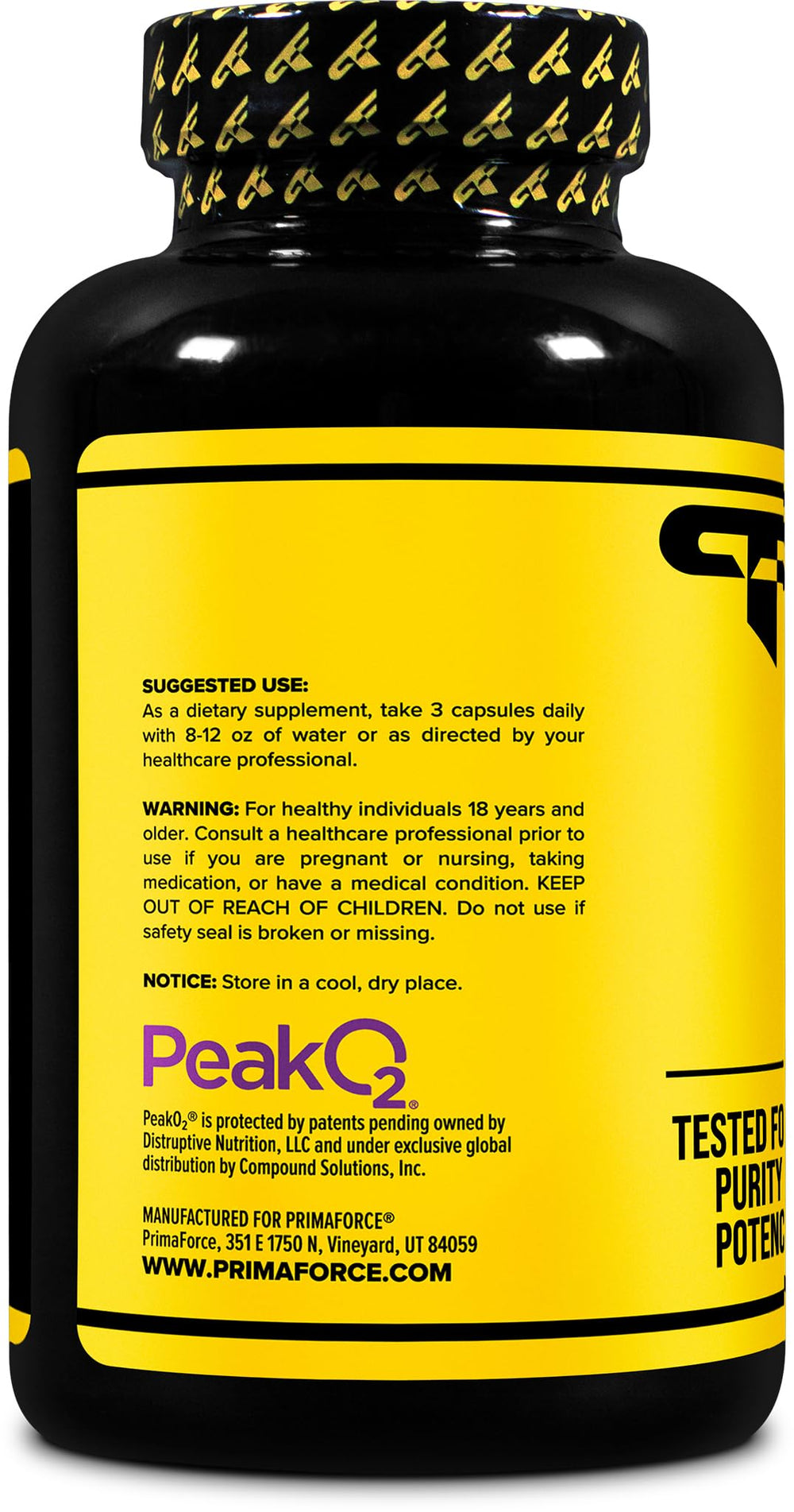 Primaforce Peak O2 bottle pour illustrating easy daily intake for activity.