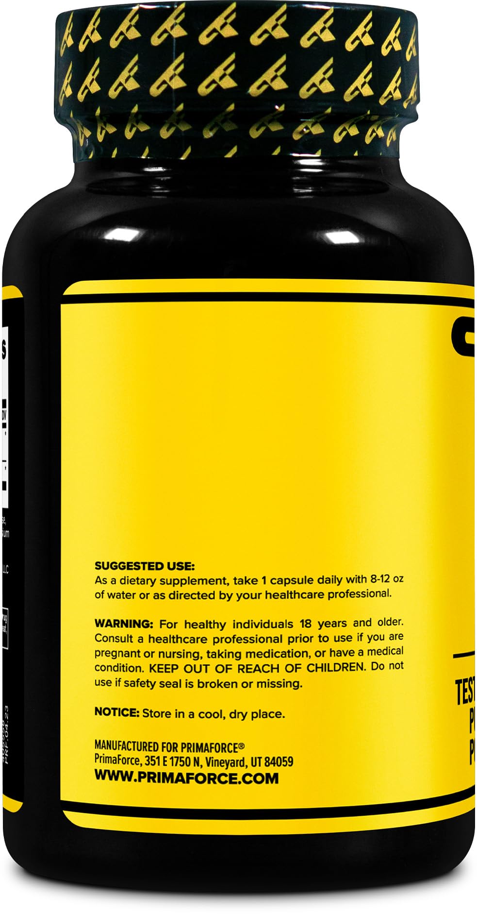 Primaforce Syneburn label detail, 180 capsules per bottle and per-serving info