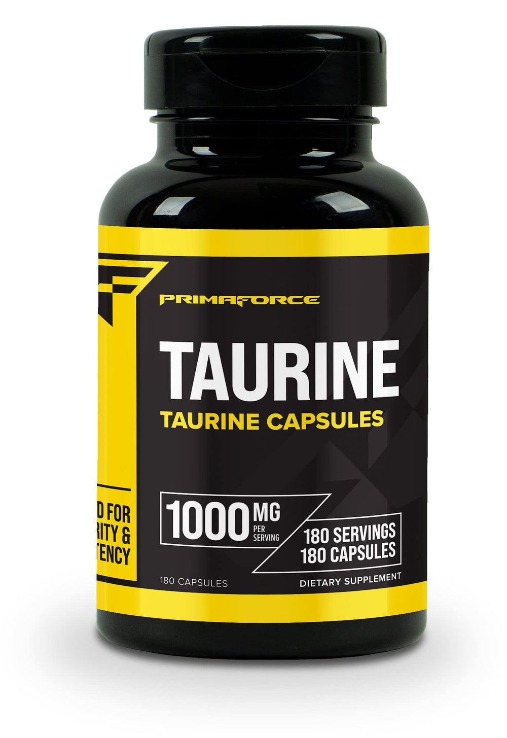 Primaforce Taurine 1000mg capsules bottle with clear label for daily use