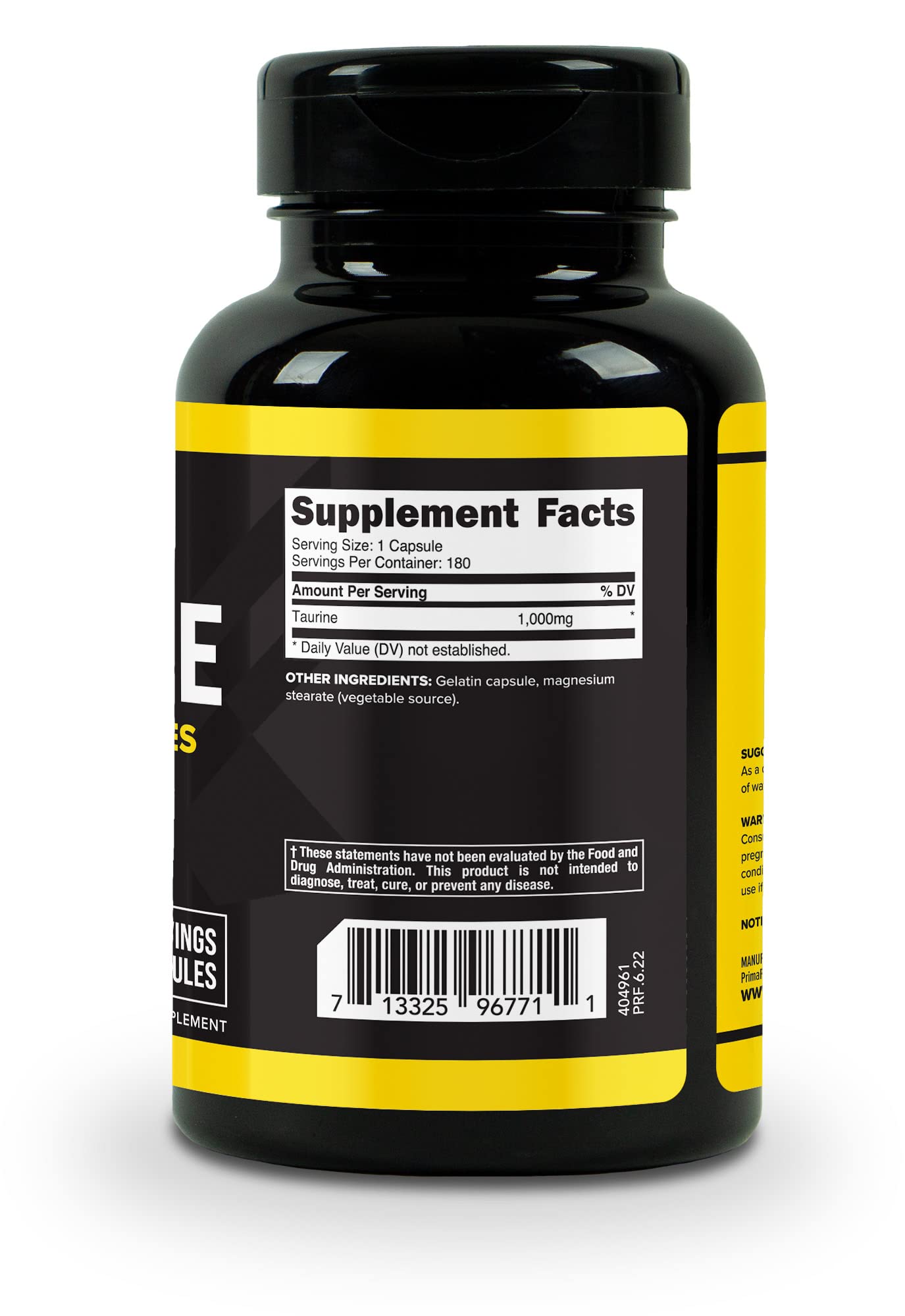 Primaforce Taurine label details highlighting serving size and potency
