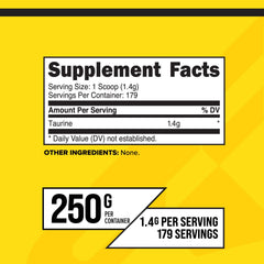 Primaforce taurine powder with serving scoop included for easy measuring.