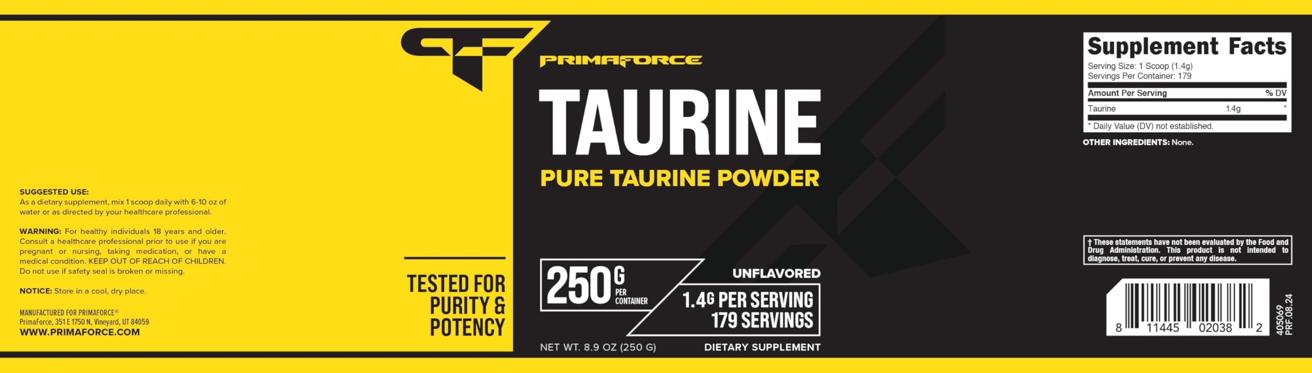 Primaforce taurine powder being stirred into water, ready to mix.