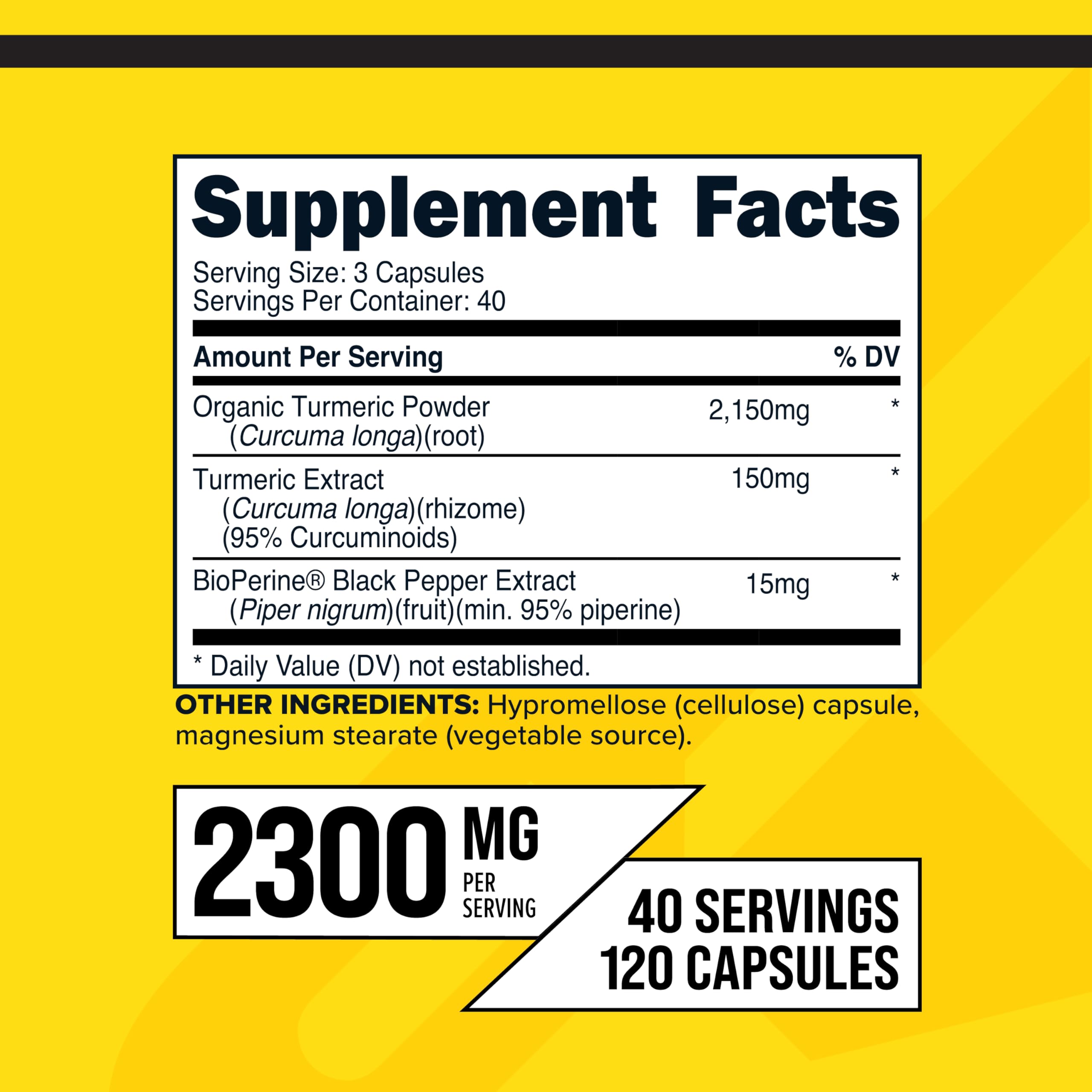 Primaforce Turmeric with Bioperine bottle back showing ingredients and directions
