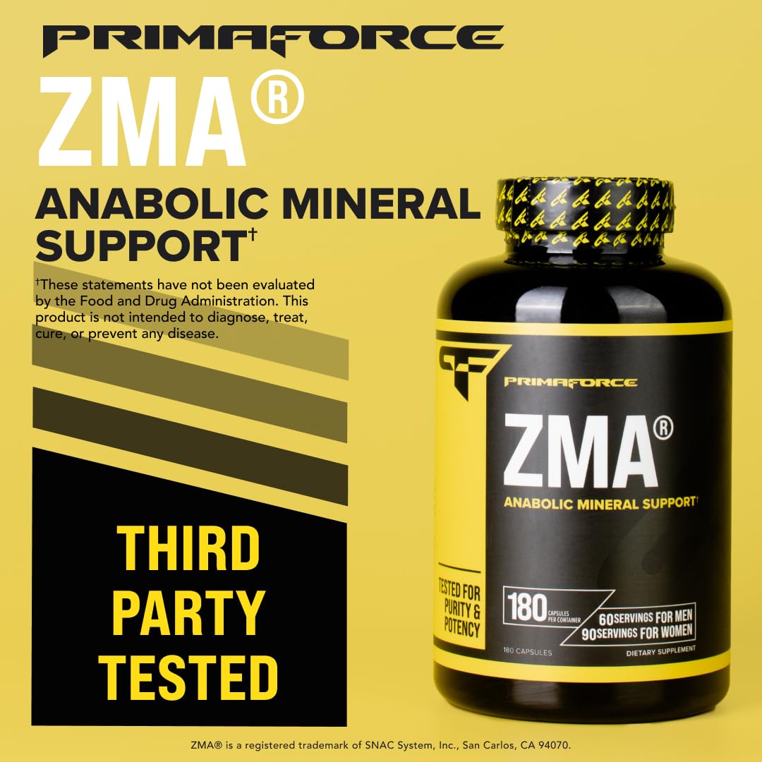 Primaforce ZMA glass with bottle illustrates easy daily routine.