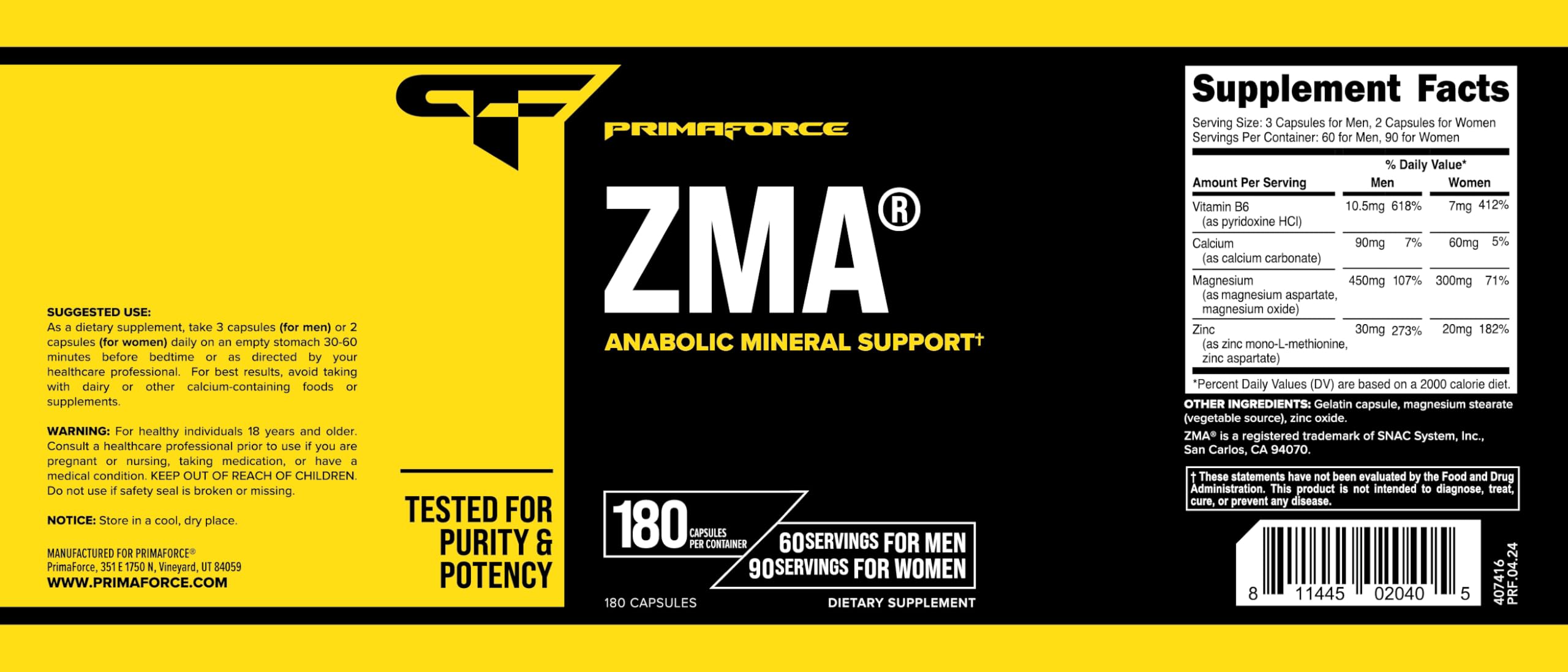 Primaforce ZMA nutrition facts panel helps compare minerals.
