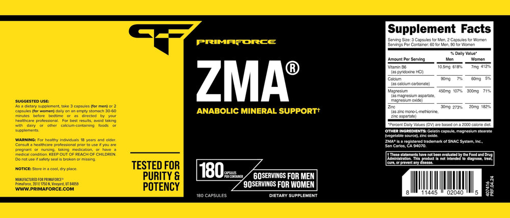 Primaforce ZMA nutrition facts panel helps compare minerals.