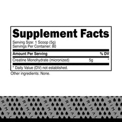 Label closeup of Primal Creatine Monohydrate with 5 g serving detail.