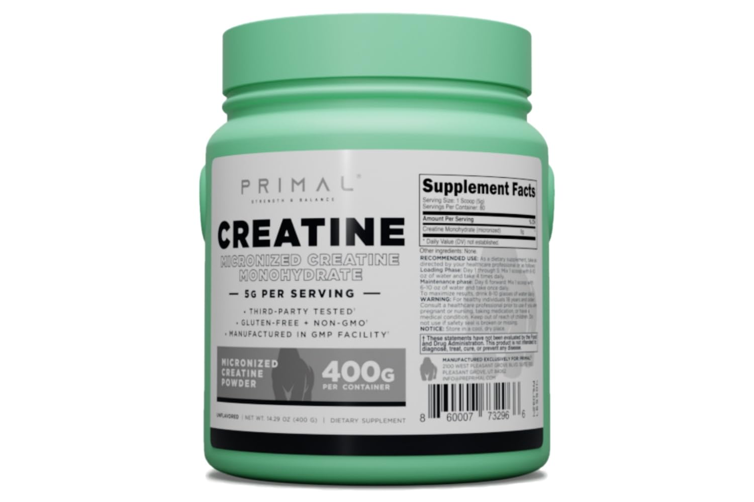 Scoop-dispense of Primal Creatine Monohydrate showing micronized powder.