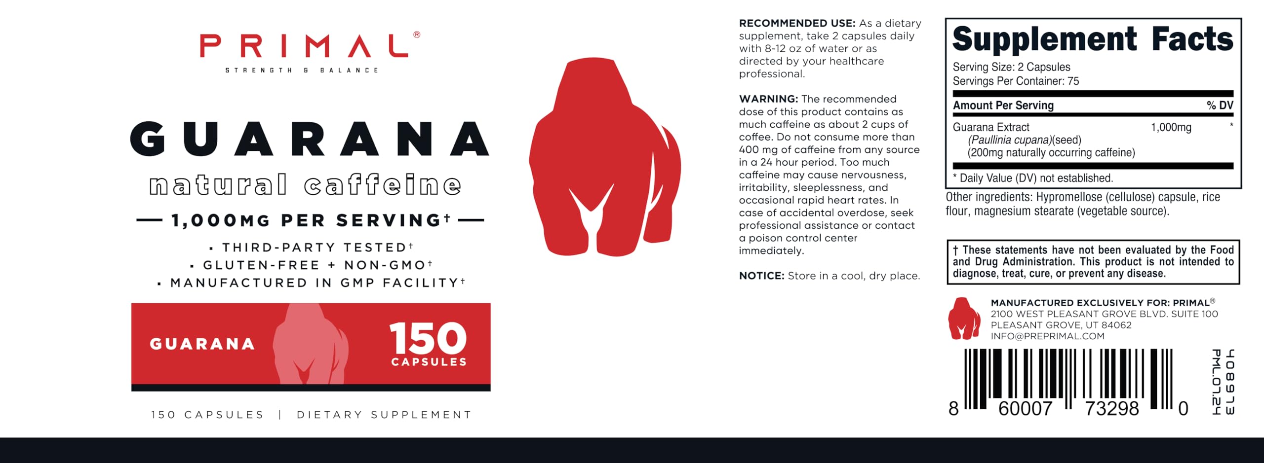 Primal Guarana energy capsules for on-the-go boosts and long days.