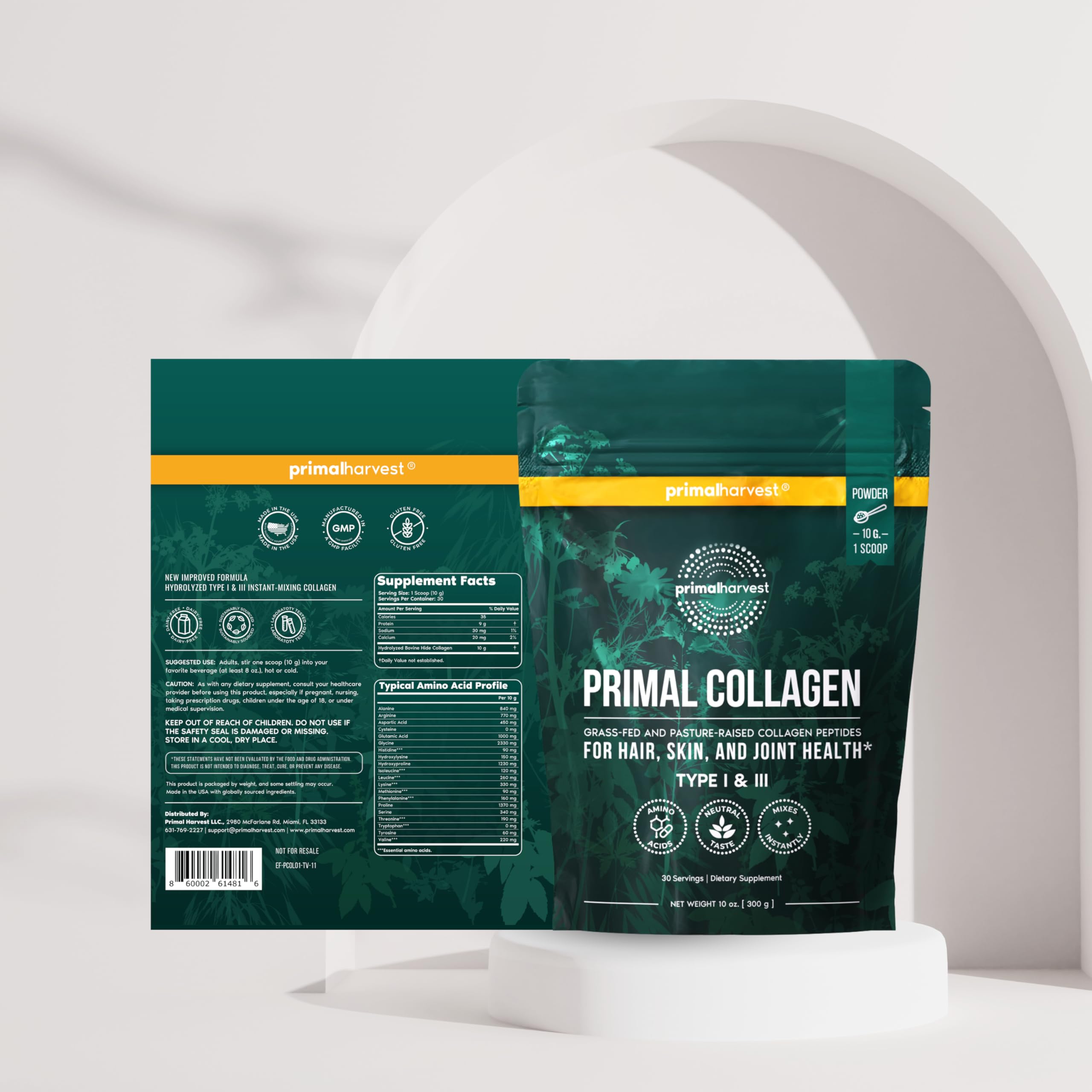Digestive health concept featuring Primal Harvest Collagen bottle for gut-friendly nourishment