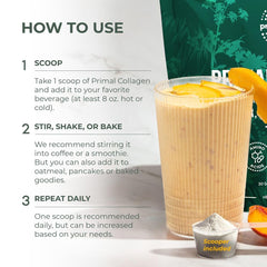 Daily dosage scoop with Primal Harvest collagen supports a simple routine.