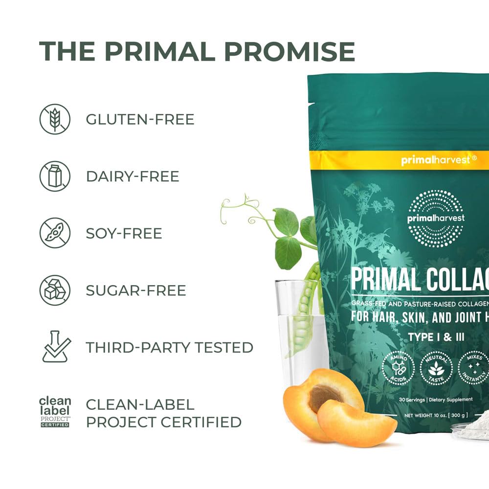 Primal Harvest collagen powder packaging shows the original formula for versatile use.