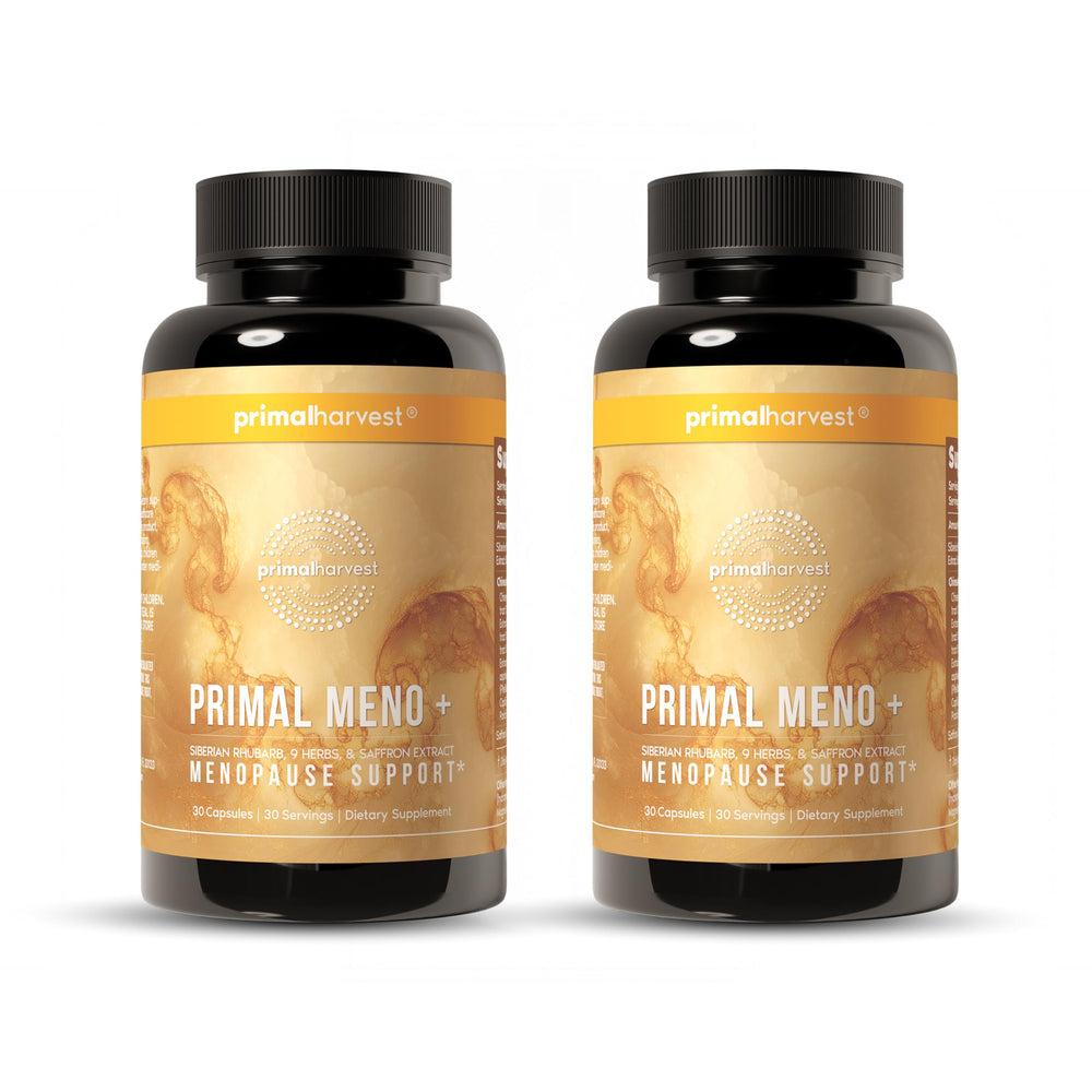 Primal Harvest Meno+ bottle pack for daily menopause support and ease.